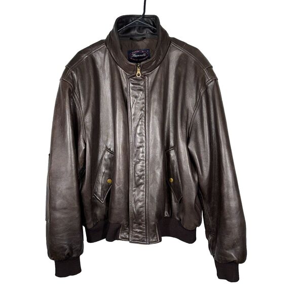 FACONNABLE by Albert Goldberg Classic Soft Brown LEATHER BOMBER JACKET Size XL